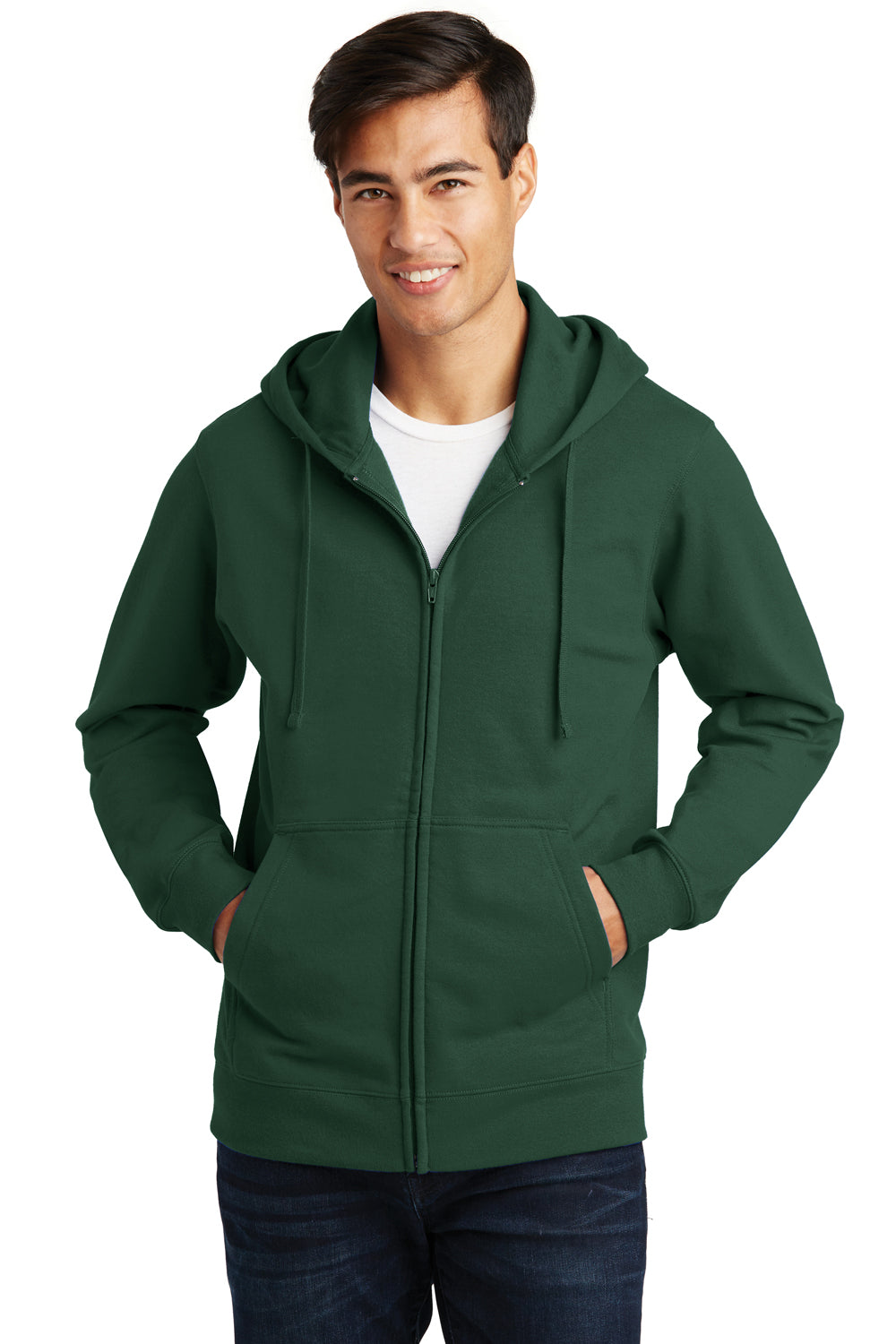 Port & Company PC850ZH Mens Fan Favorite Fleece Full Zip Hooded Sweatshirt Hoodie Forest Green Front