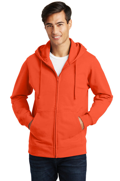 Port & Company PC850ZH Mens Fan Favorite Fleece Full Zip Hooded Sweatshirt Hoodie Orange Front