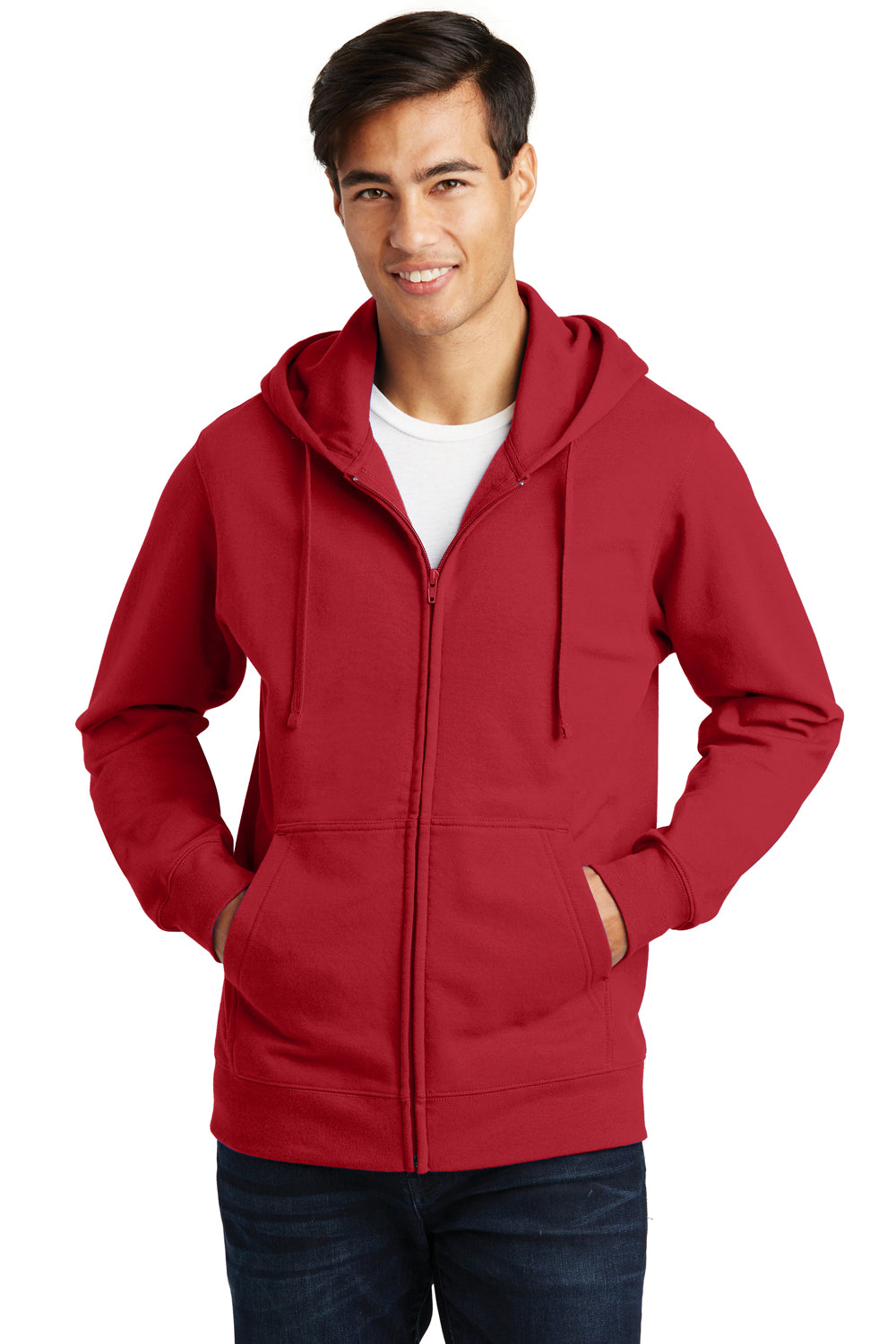 Port & Company PC850ZH Mens Fan Favorite Fleece Full Zip Hooded Sweatshirt Hoodie Cardinal Red Front