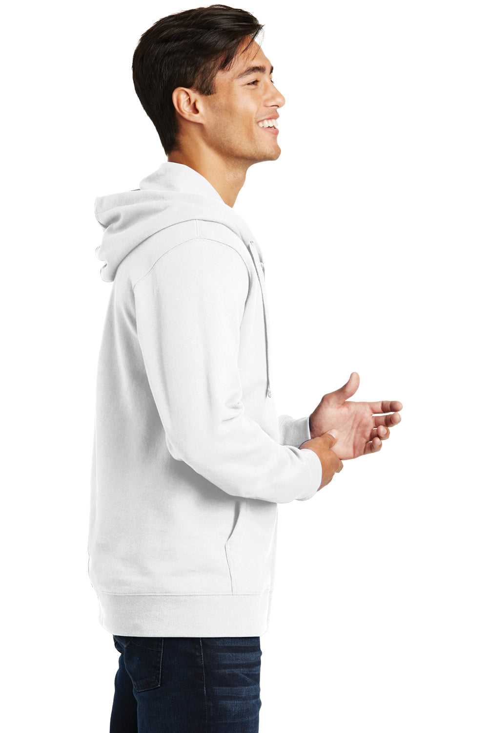 Port & Company PC850ZH Mens Fan Favorite Fleece Full Zip Hooded Sweatshirt Hoodie White Side