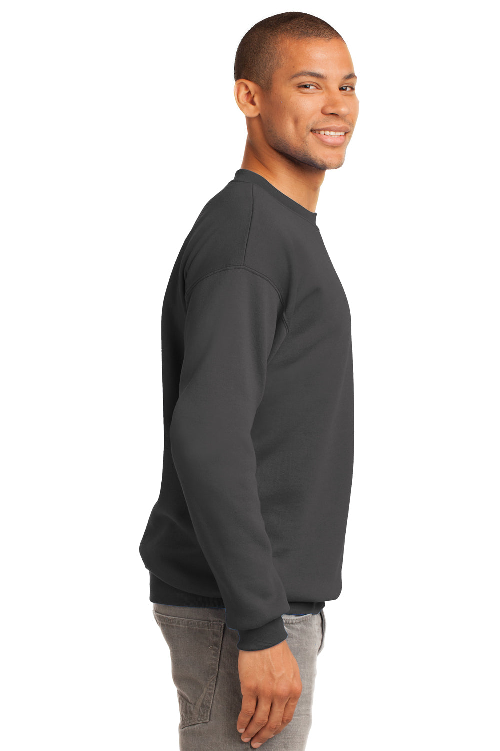 Port & Company PC90 Mens Essential Fleece Crewneck Sweatshirt Charcoal Grey Side