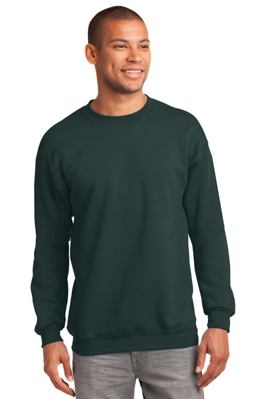 Port & Company PC90 Mens Essential Fleece Crewneck Sweatshirt Dark Green Front