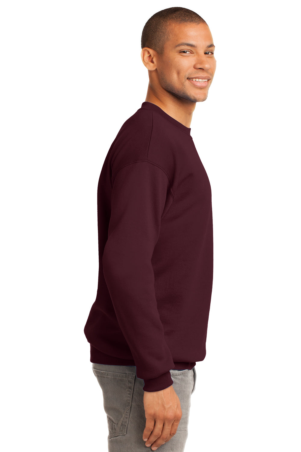 Port & Company PC90 Mens Essential Fleece Crewneck Sweatshirt Maroon Side