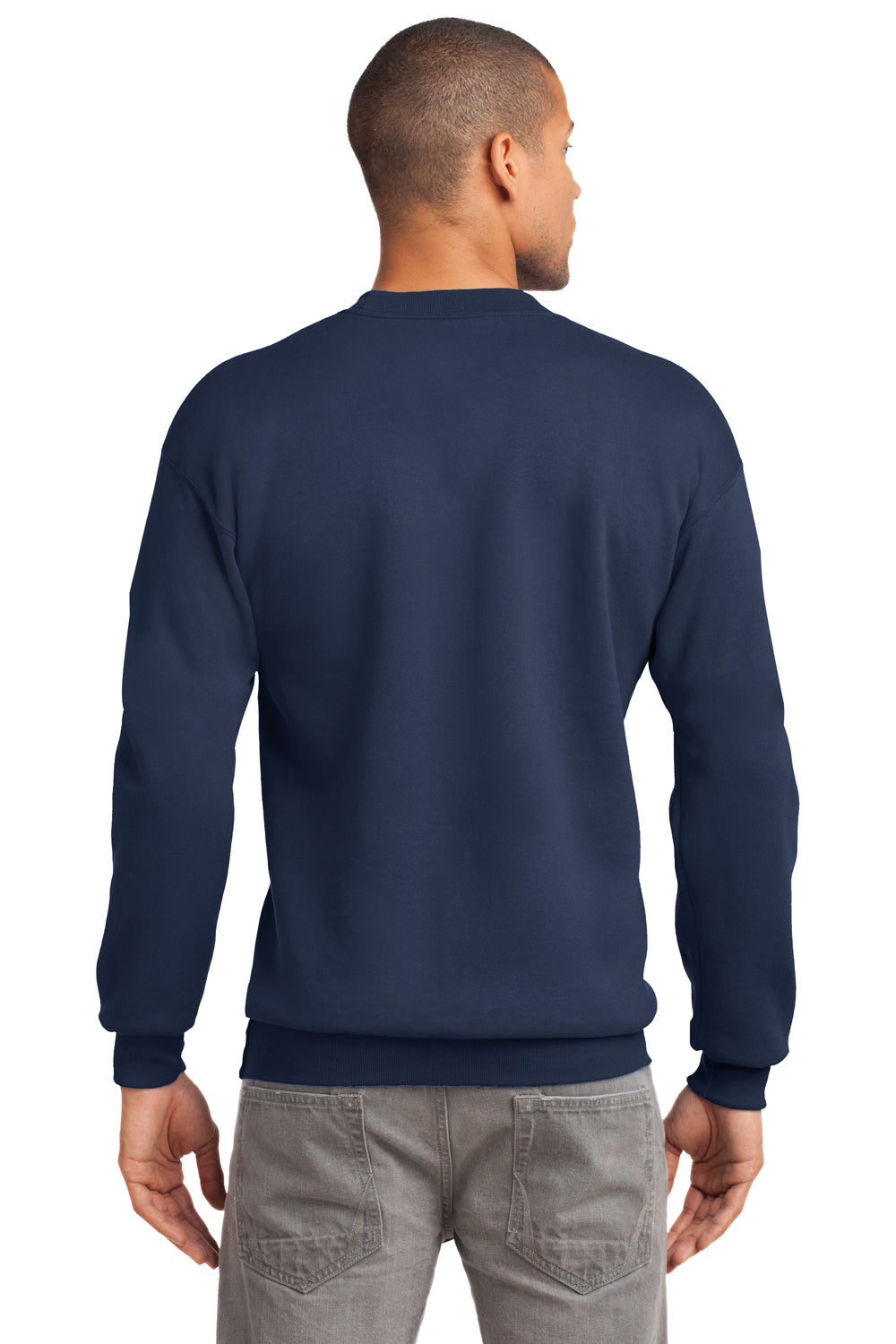 Port & Company PC90 Mens Essential Fleece Crewneck Sweatshirt Navy Blue Back
