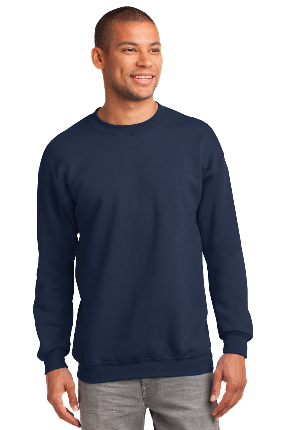 Port & Company PC90 Mens Essential Fleece Crewneck Sweatshirt Navy Blue Front
