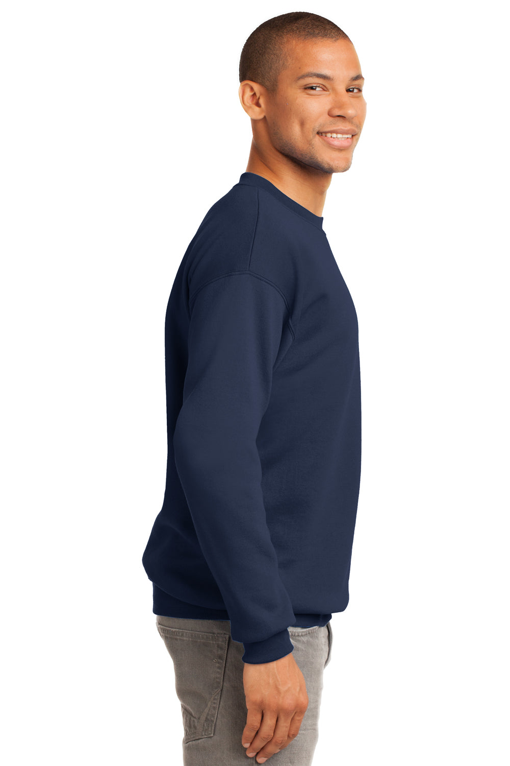 Port & Company PC90 Mens Essential Fleece Crewneck Sweatshirt Navy Blue Side