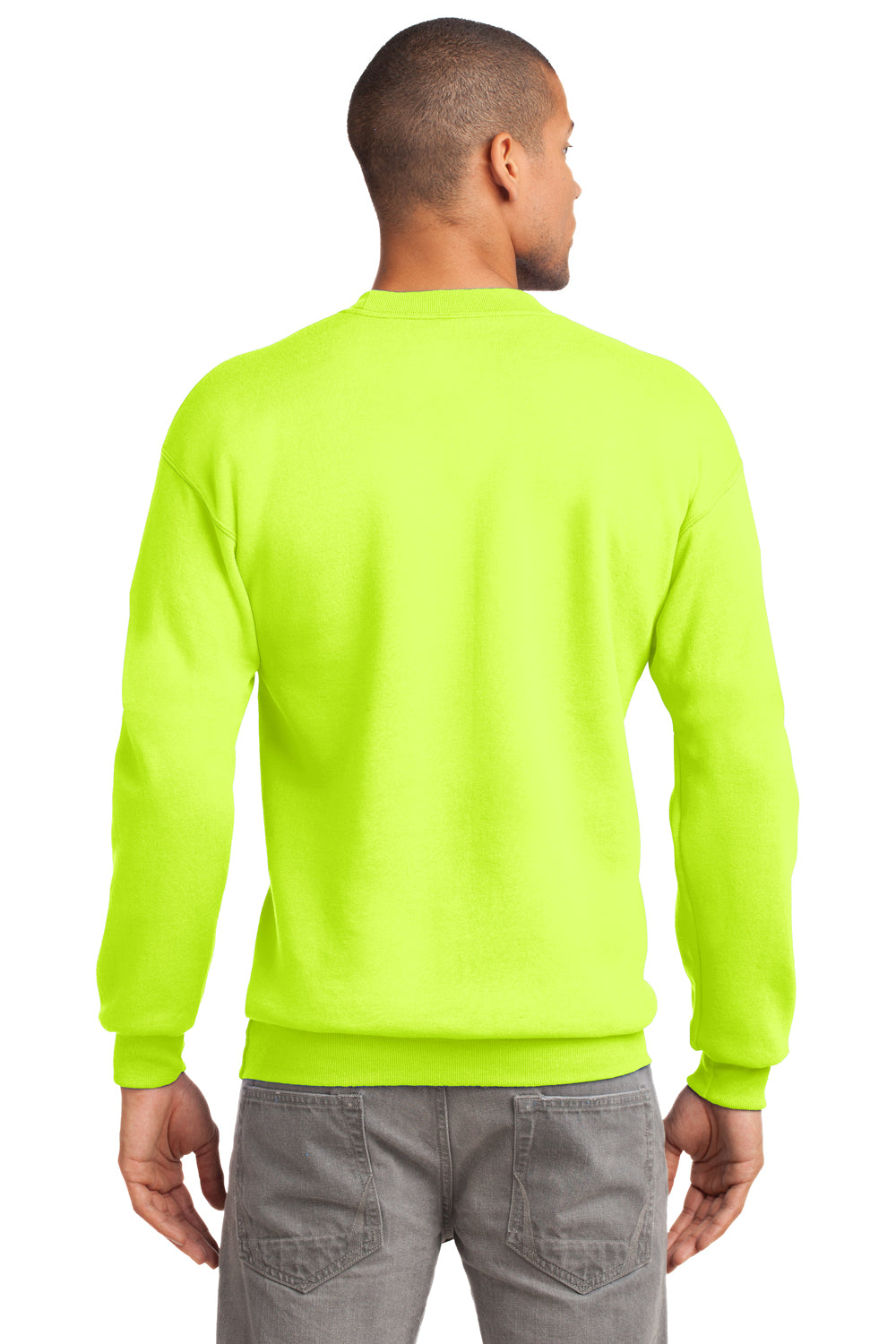 Port & Company PC90 Mens Essential Fleece Crewneck Sweatshirt Safety Green Back