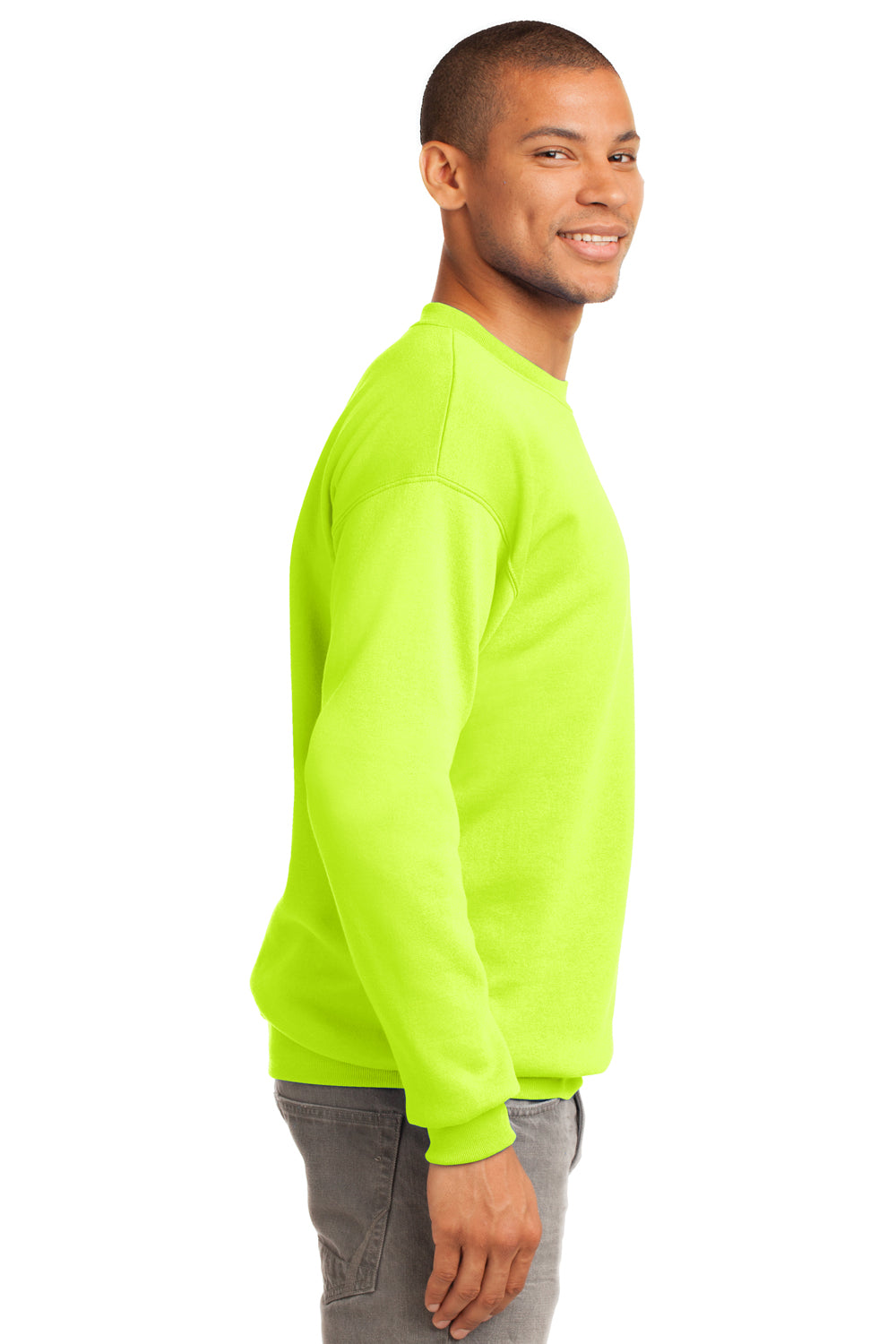 Port & Company PC90 Mens Essential Fleece Crewneck Sweatshirt Safety Green Side