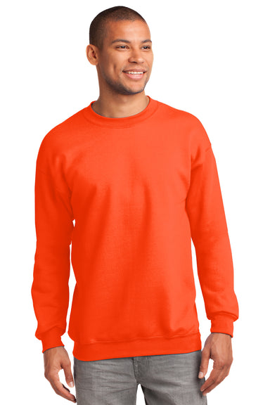 Port & Company PC90 Mens Essential Fleece Crewneck Sweatshirt Safety Orange Front