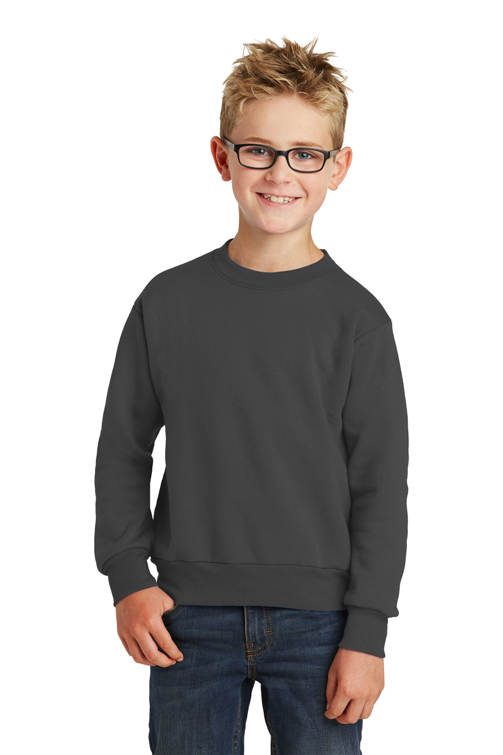 Port & Company PC90Y Youth Core Fleece Crewneck Sweatshirt Charcoal Grey Front