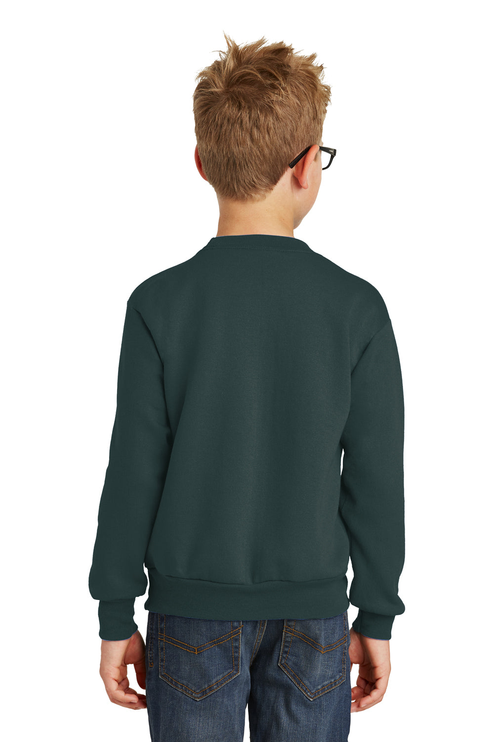 Port & Company PC90Y Youth Core Fleece Crewneck Sweatshirt Dark Green Back