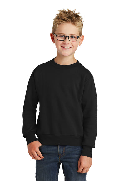 Port & Company PC90Y Youth Core Fleece Crewneck Sweatshirt Black Front