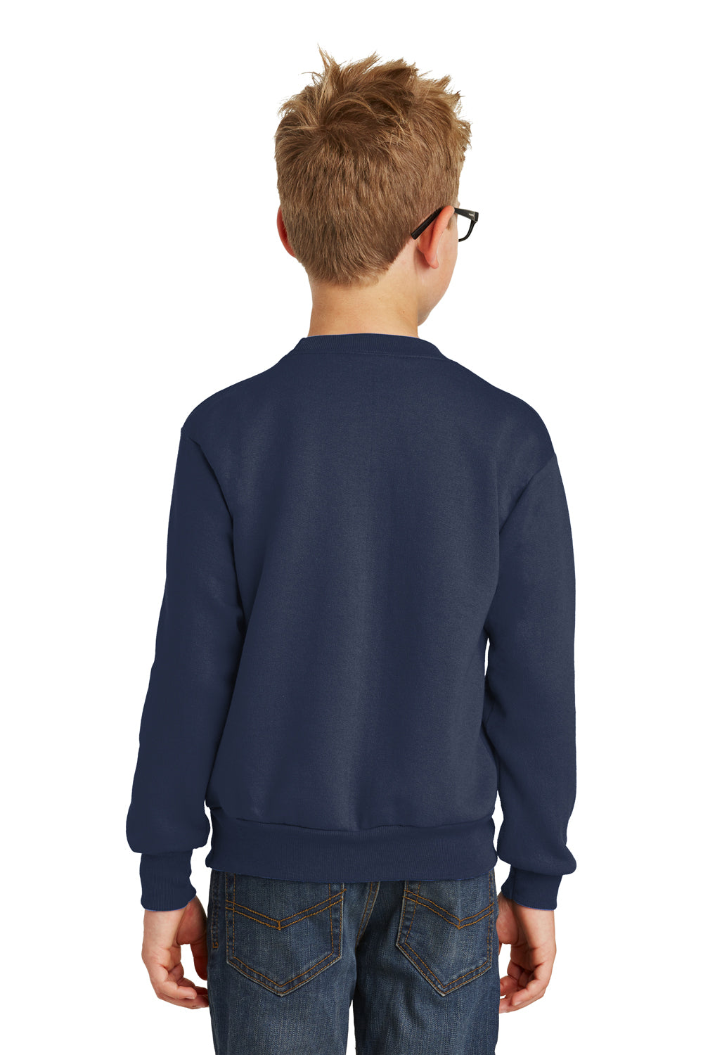 Port & Company PC90Y Youth Core Fleece Crewneck Sweatshirt Navy Blue Back