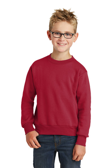 Port & Company PC90Y Youth Core Fleece Crewneck Sweatshirt Red Front