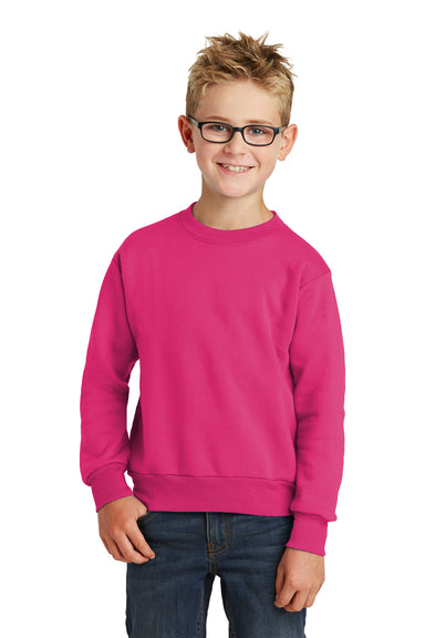 Port & Company PC90Y Youth Core Fleece Crewneck Sweatshirt Sangria Pink Front