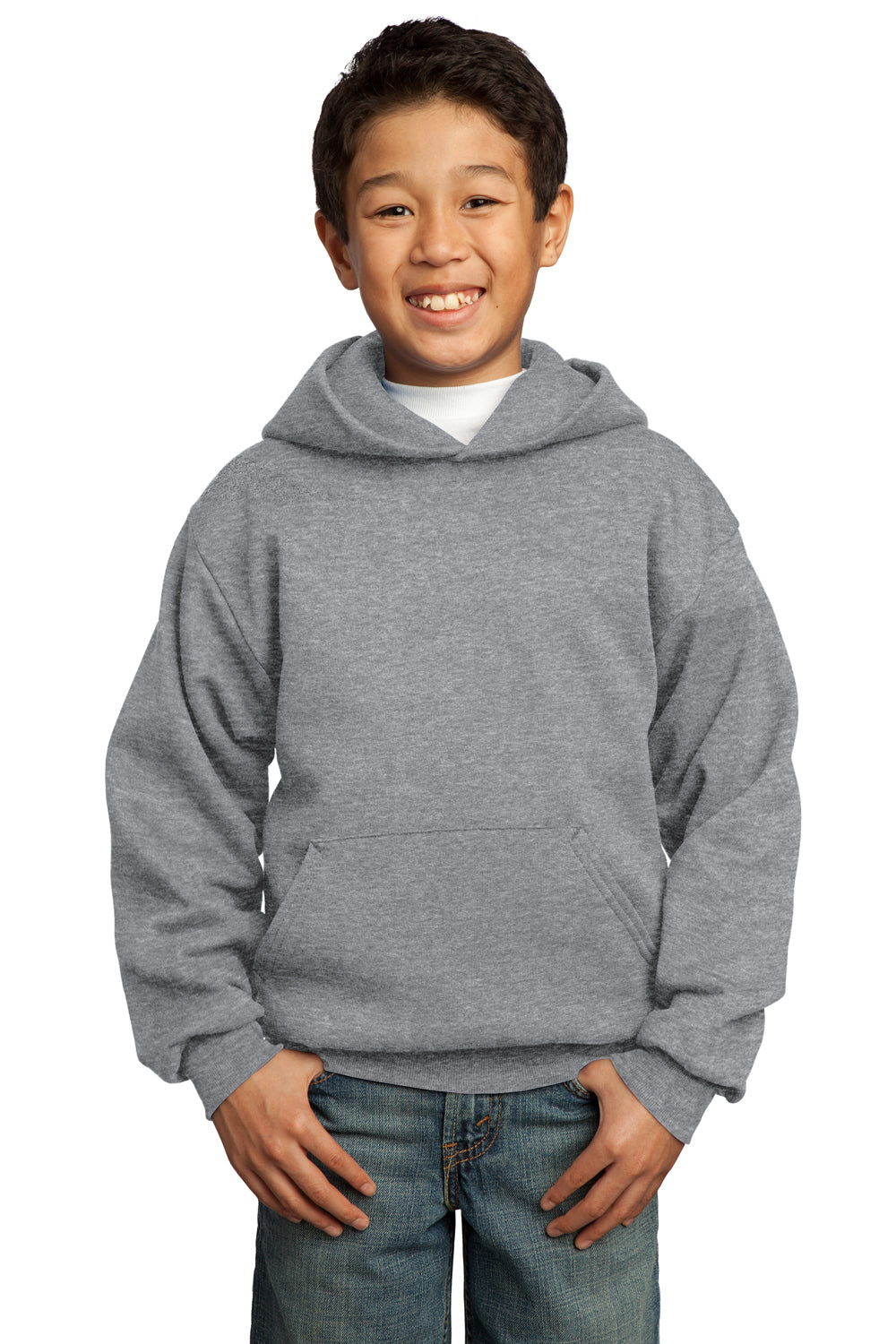 Port & Company PC90YH Youth Core Fleece Hooded Sweatshirt Hoodie Heather Grey Front