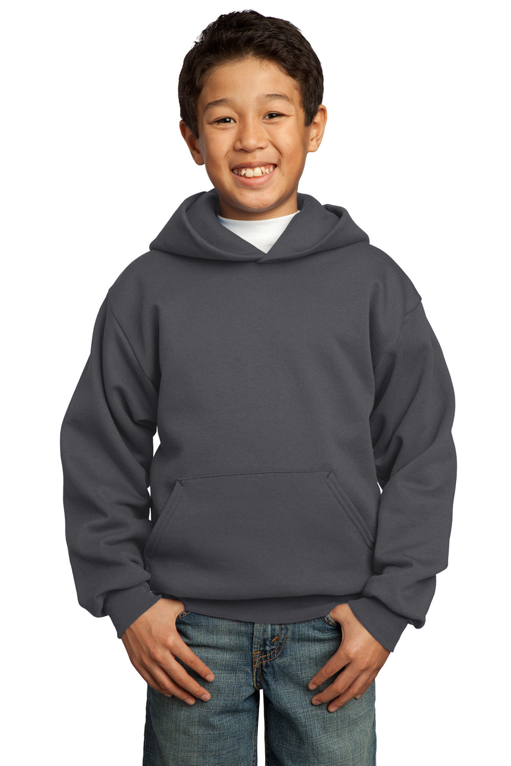 Port & Company PC90YH Youth Core Fleece Hooded Sweatshirt Hoodie Charcoal Grey Front