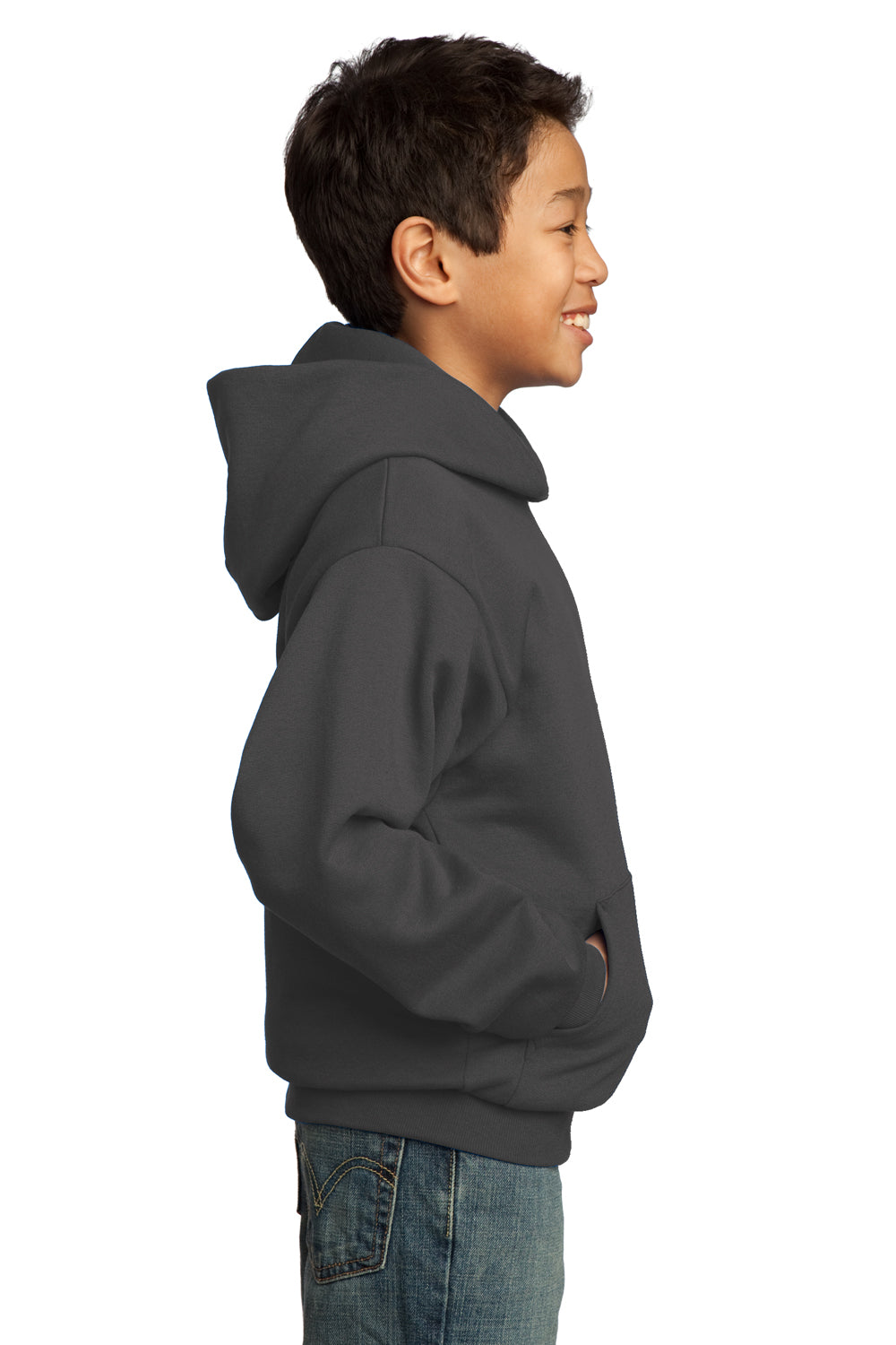 Port & Company PC90YH Youth Core Fleece Hooded Sweatshirt Hoodie Charcoal Grey Side