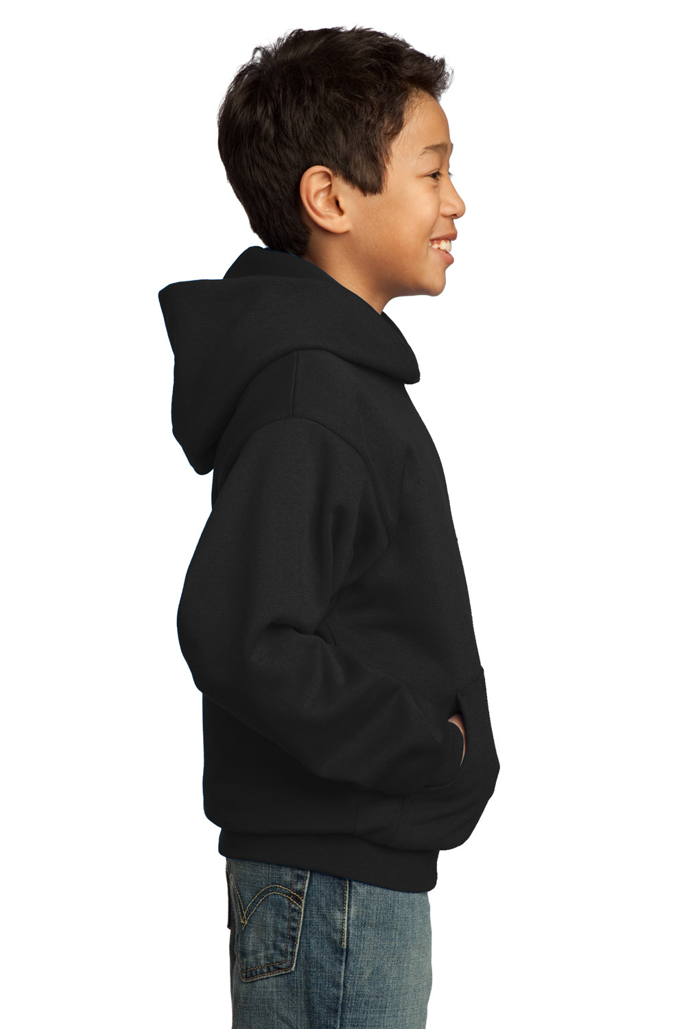 Port & Company PC90YH Youth Core Fleece Hooded Sweatshirt Hoodie Black Side