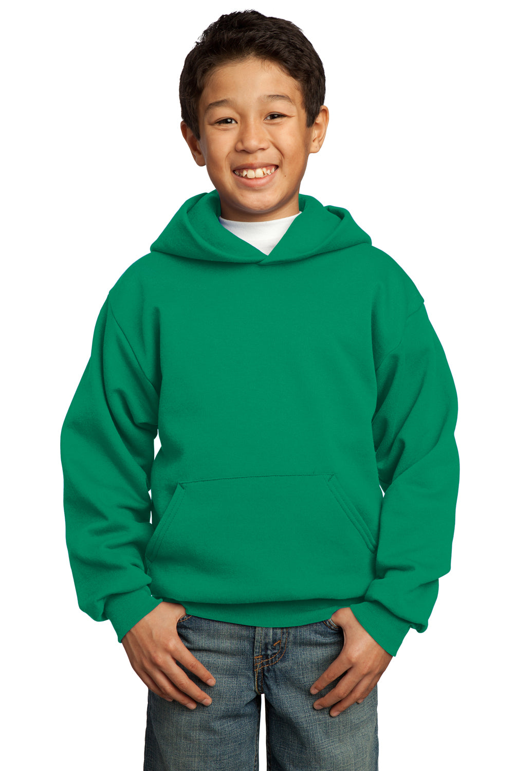 Port & Company PC90YH Youth Core Fleece Hooded Sweatshirt Hoodie Kelly Green Front