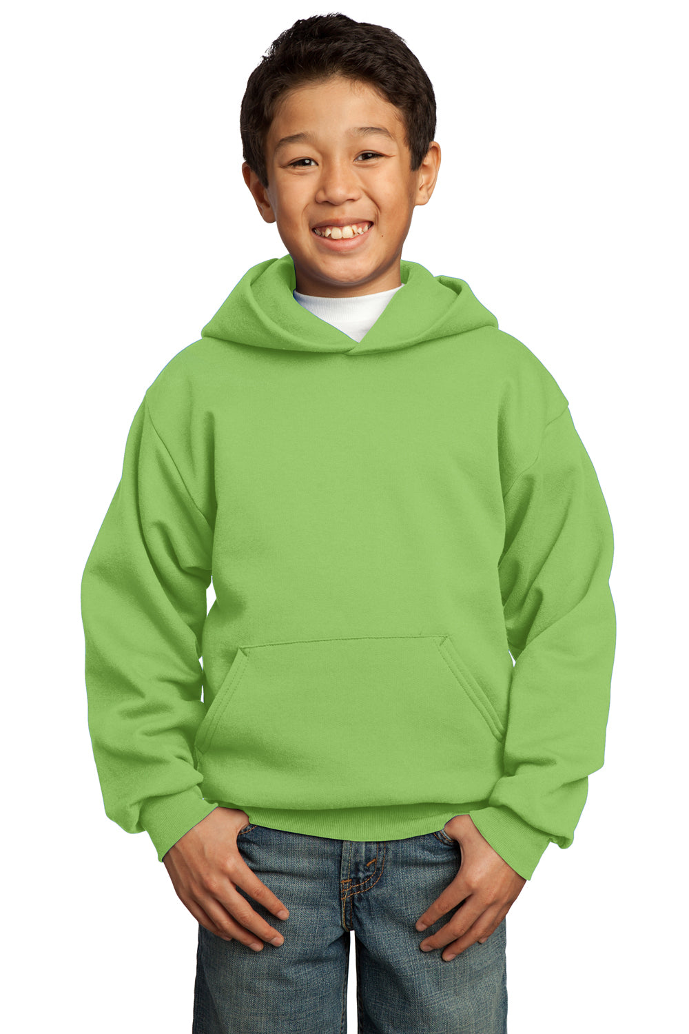 Port & Company PC90YH Youth Core Fleece Hooded Sweatshirt Hoodie Lime Green Front