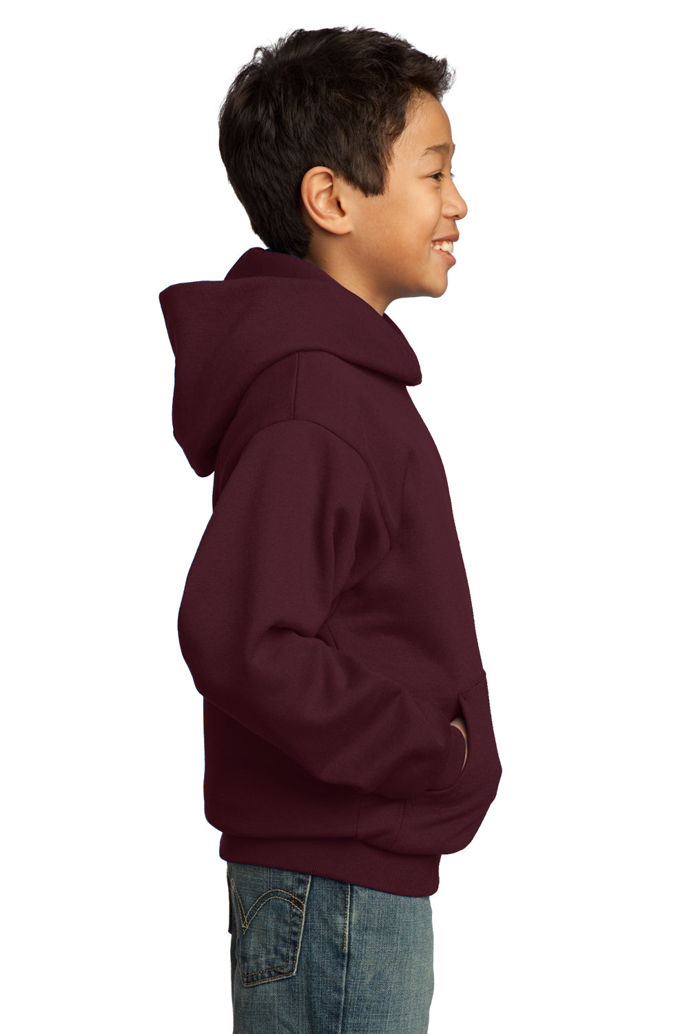 Port & Company PC90YH Youth Core Fleece Hooded Sweatshirt Hoodie Maroon Side