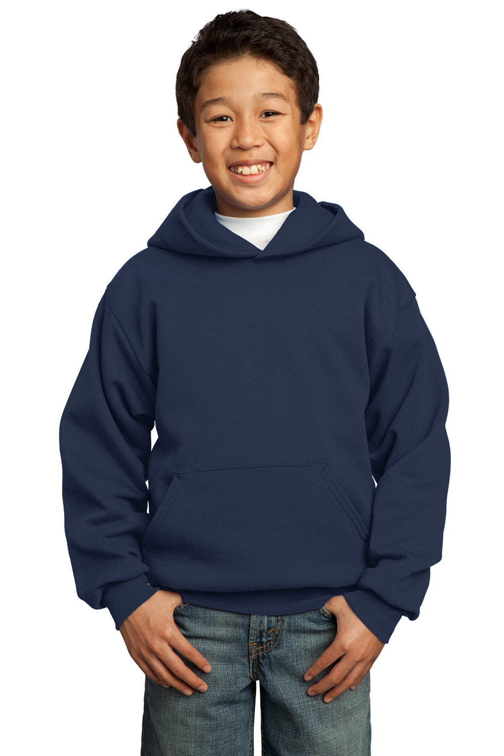 Port & Company PC90YH Youth Core Fleece Hooded Sweatshirt Hoodie Navy Blue Front
