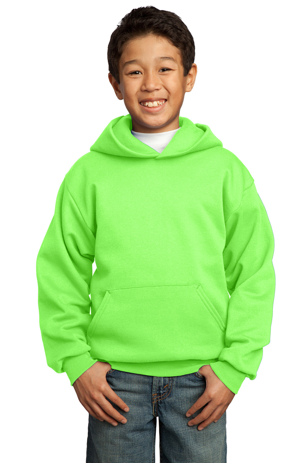 Port & Company PC90YH Youth Core Fleece Hooded Sweatshirt Hoodie Neon Green Front