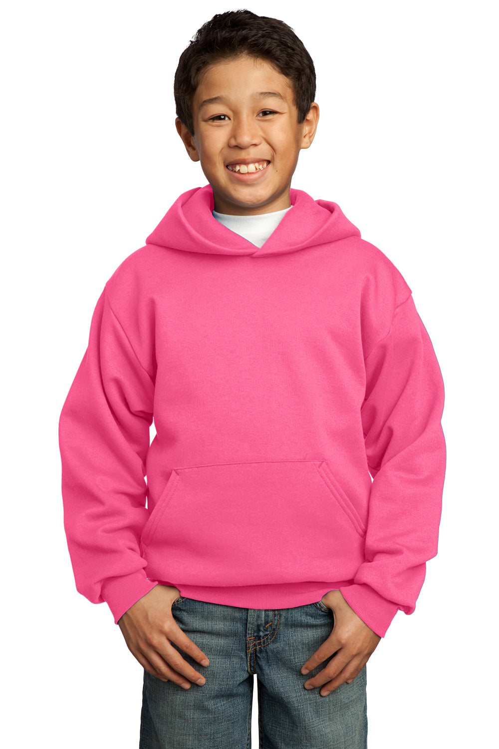 Port & Company PC90YH Youth Core Fleece Hooded Sweatshirt Hoodie Neon Pink Front
