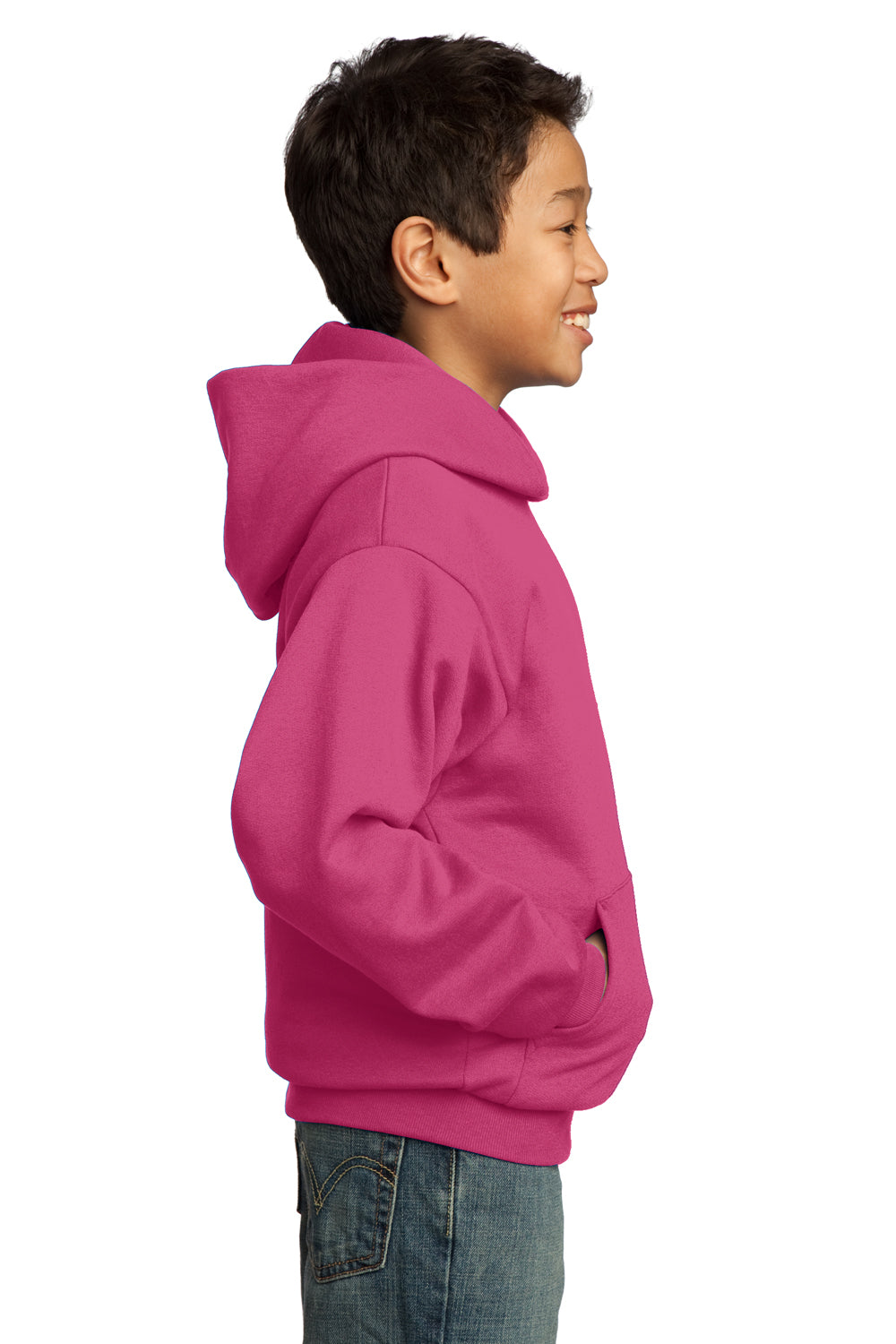 Port & Company PC90YH Youth Core Fleece Hooded Sweatshirt Hoodie Sangria Pink Side