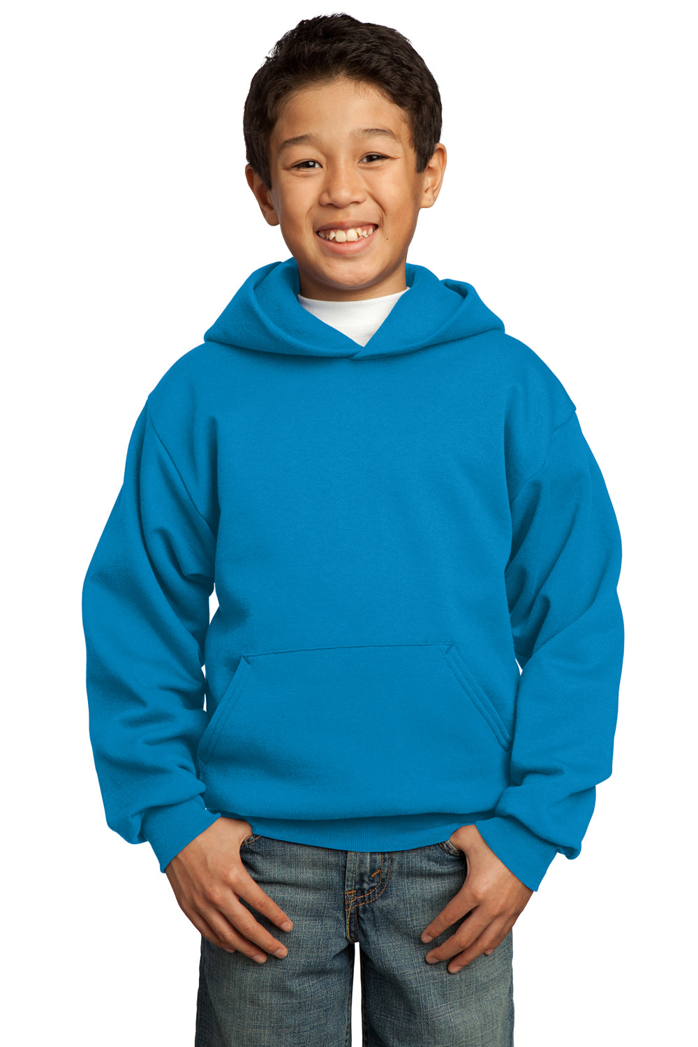 Port & Company PC90YH Youth Core Fleece Hooded Sweatshirt Hoodie Sapphire Blue Front