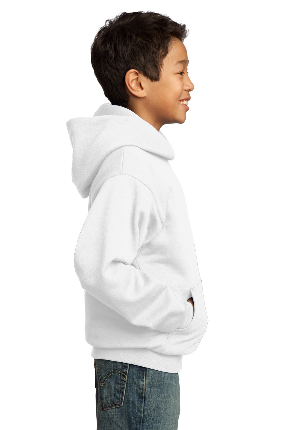 Port & Company PC90YH Youth Core Fleece Hooded Sweatshirt Hoodie White Side