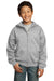 Port & Company PC90YZH Youth Core Fleece Full Zip Hooded Sweatshirt Hoodie Ash Grey Front
