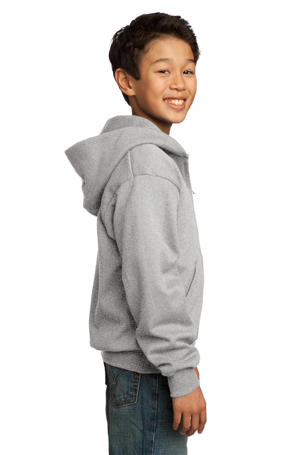 Port & Company PC90YZH Youth Core Fleece Full Zip Hooded Sweatshirt Hoodie Ash Grey Side