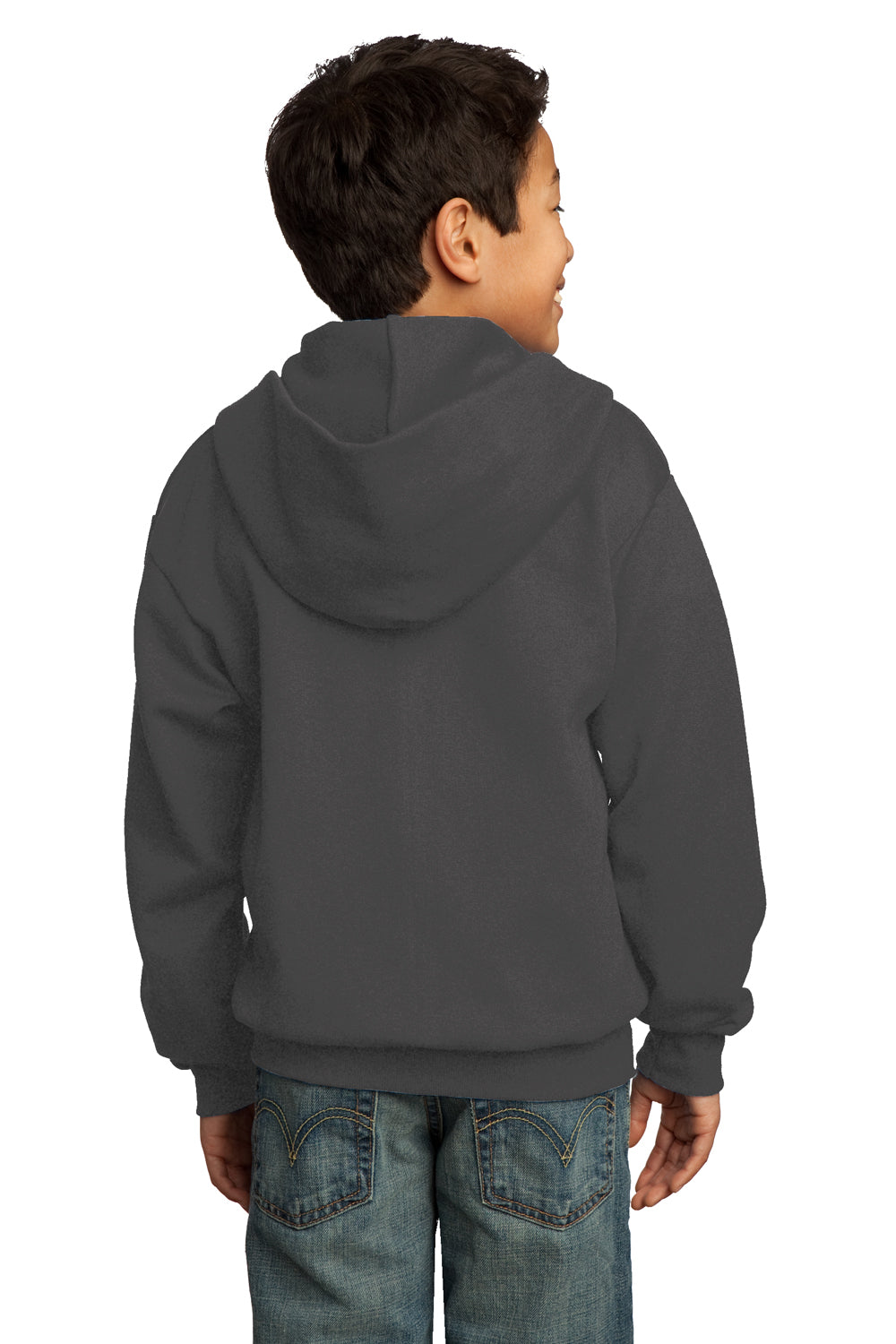 Port & Company PC90YZH Youth Core Fleece Full Zip Hooded Sweatshirt Hoodie Charcoal Grey Back