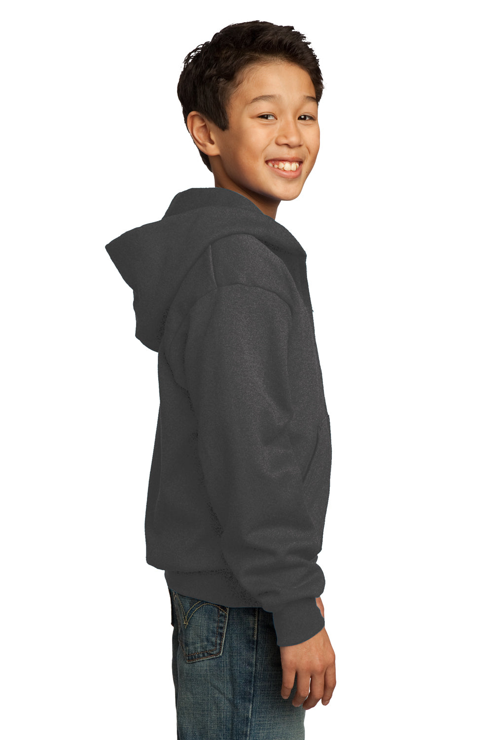 Port & Company PC90YZH Youth Core Fleece Full Zip Hooded Sweatshirt Hoodie Charcoal Grey Side