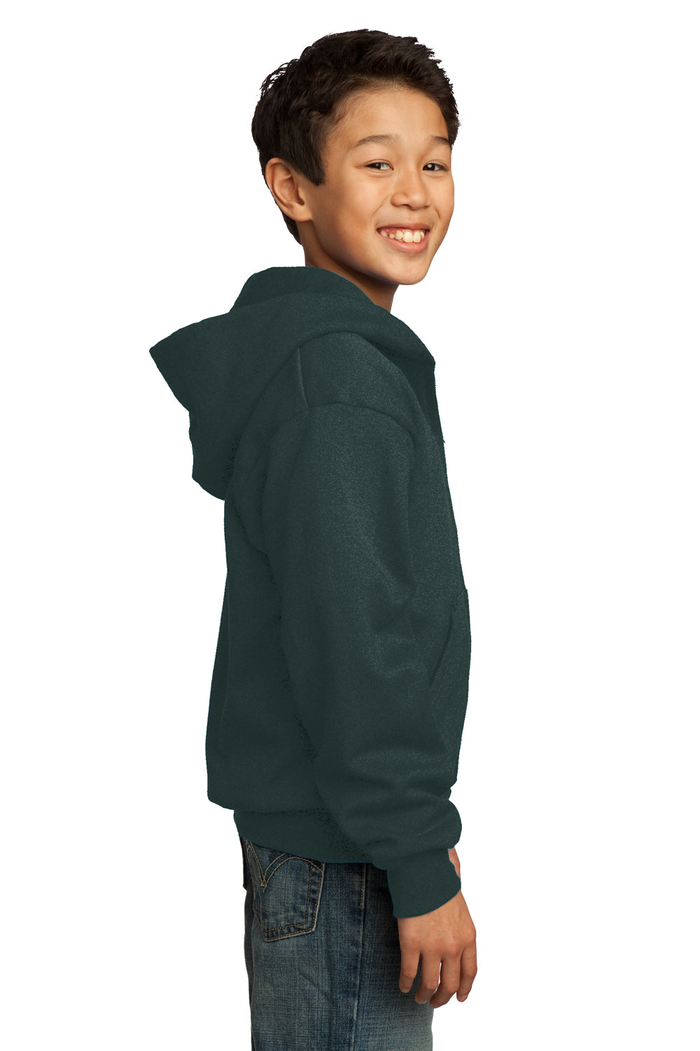 Port & Company PC90YZH Youth Core Fleece Full Zip Hooded Sweatshirt Hoodie Dark Green Side