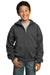 Port & Company PC90YZH Youth Core Fleece Full Zip Hooded Sweatshirt Hoodie Heather Dark Grey Front