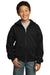 Port & Company PC90YZH Youth Core Fleece Full Zip Hooded Sweatshirt Hoodie Black Front