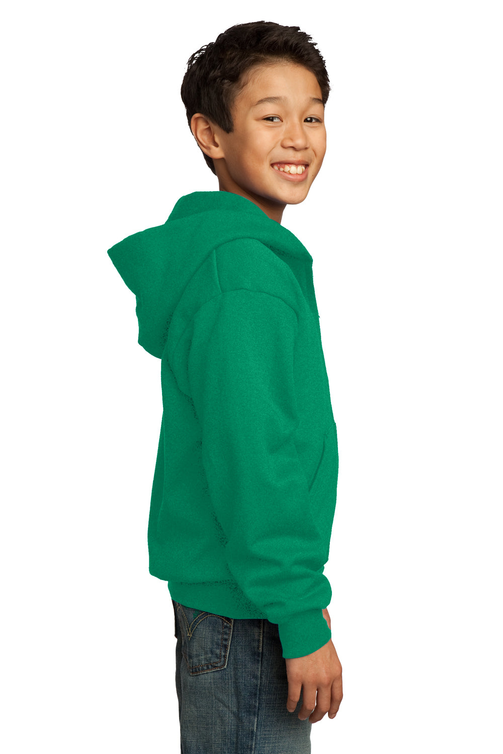 Port & Company PC90YZH Youth Core Fleece Full Zip Hooded Sweatshirt Hoodie Kelly Green Side