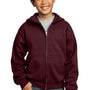 Port & Company Youth Core Pill Resistant Fleece Full Zip Hooded Sweatshirt Hoodie - Maroon