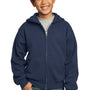 Port & Company Youth Core Pill Resistant Fleece Full Zip Hooded Sweatshirt Hoodie - Navy Blue