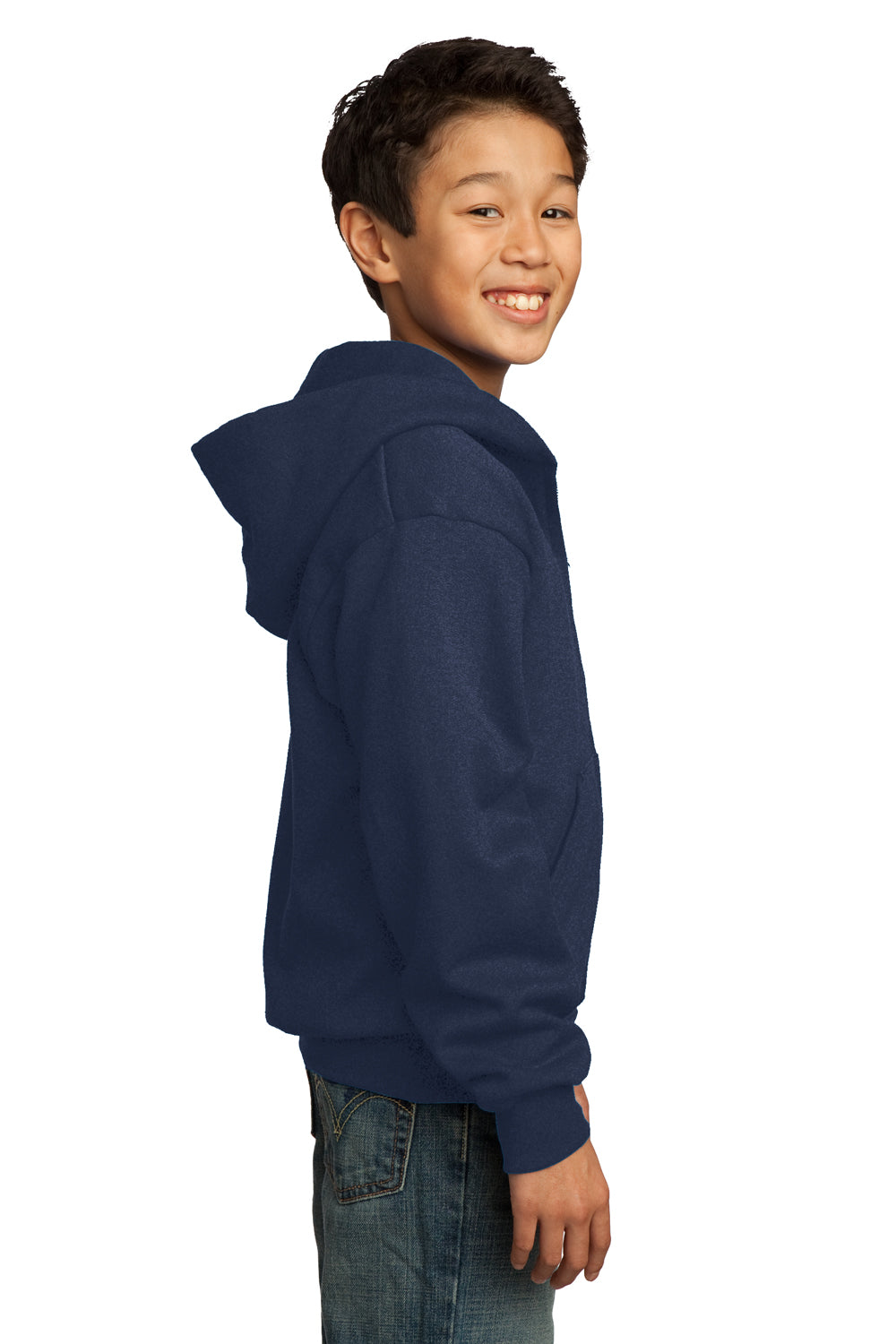 Port & Company PC90YZH Youth Core Fleece Full Zip Hooded Sweatshirt Hoodie Navy Blue Side