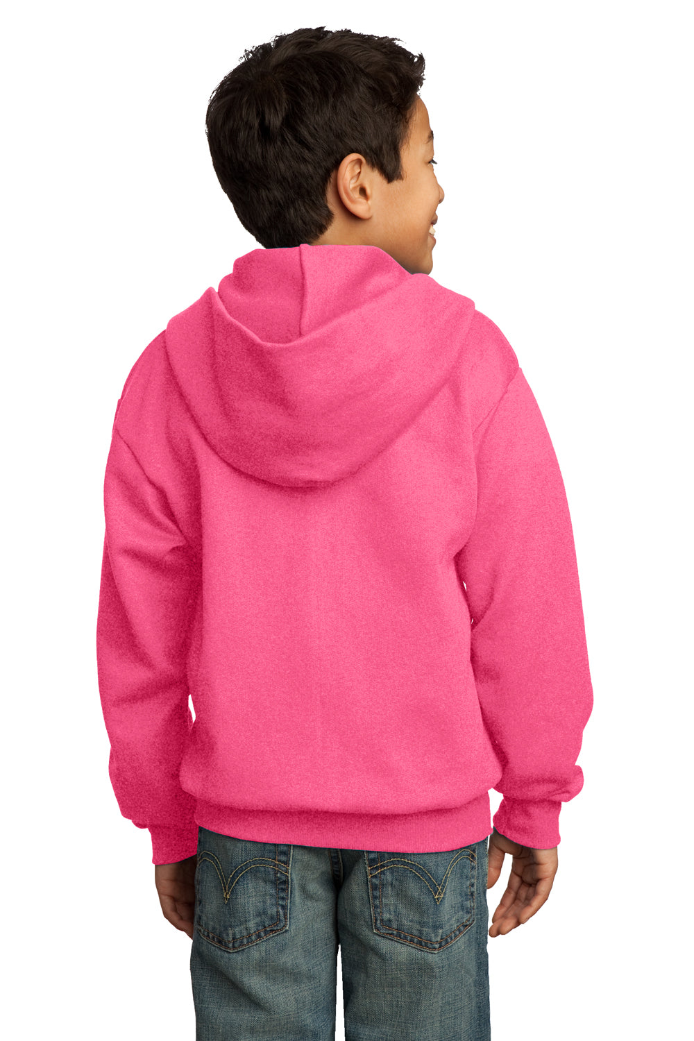 Port & Company PC90YZH Youth Core Fleece Full Zip Hooded Sweatshirt Hoodie Neon Pink Back