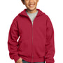 Port & Company Youth Core Pill Resistant Fleece Full Zip Hooded Sweatshirt Hoodie - Red