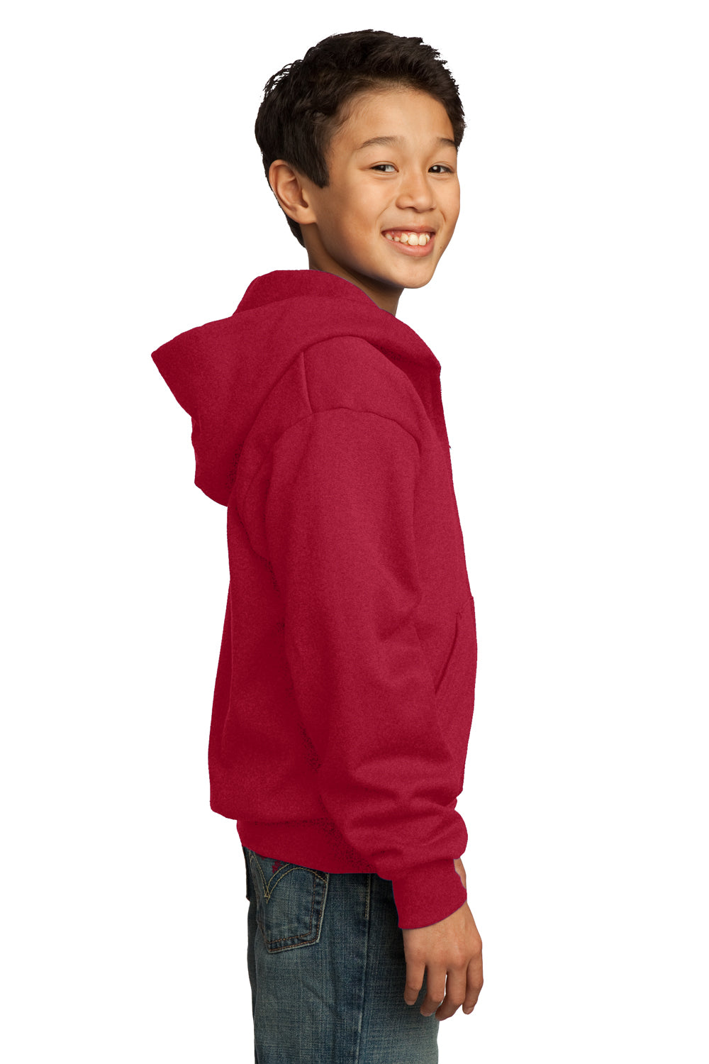 Port & Company PC90YZH Youth Core Fleece Full Zip Hooded Sweatshirt Hoodie Red Side