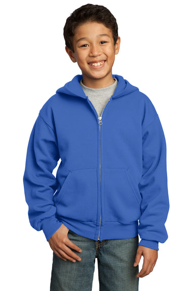 Port & Company PC90YZH Youth Core Fleece Full Zip Hooded Sweatshirt Hoodie Royal Blue Front