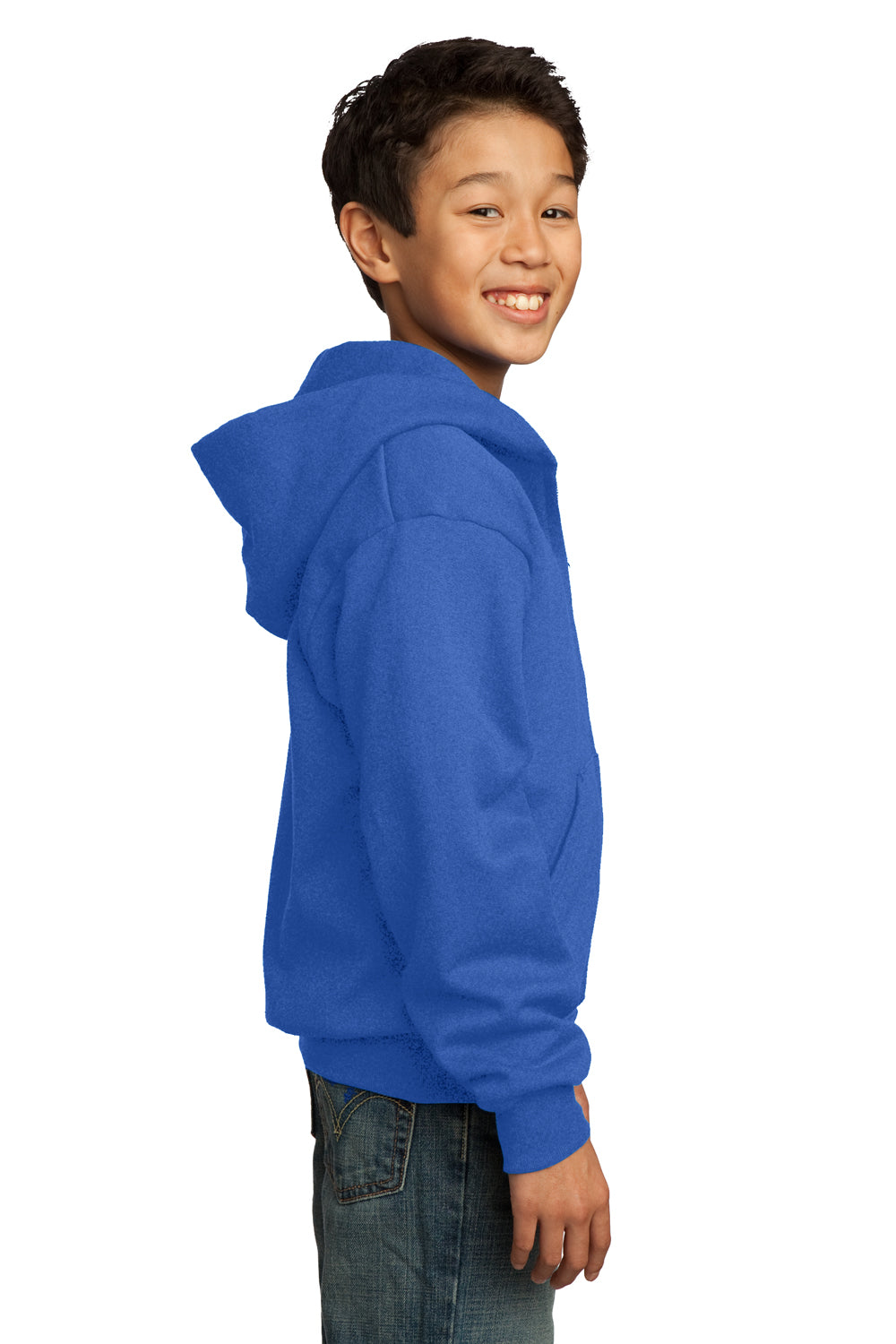 Port & Company PC90YZH Youth Core Fleece Full Zip Hooded Sweatshirt Hoodie Royal Blue Side
