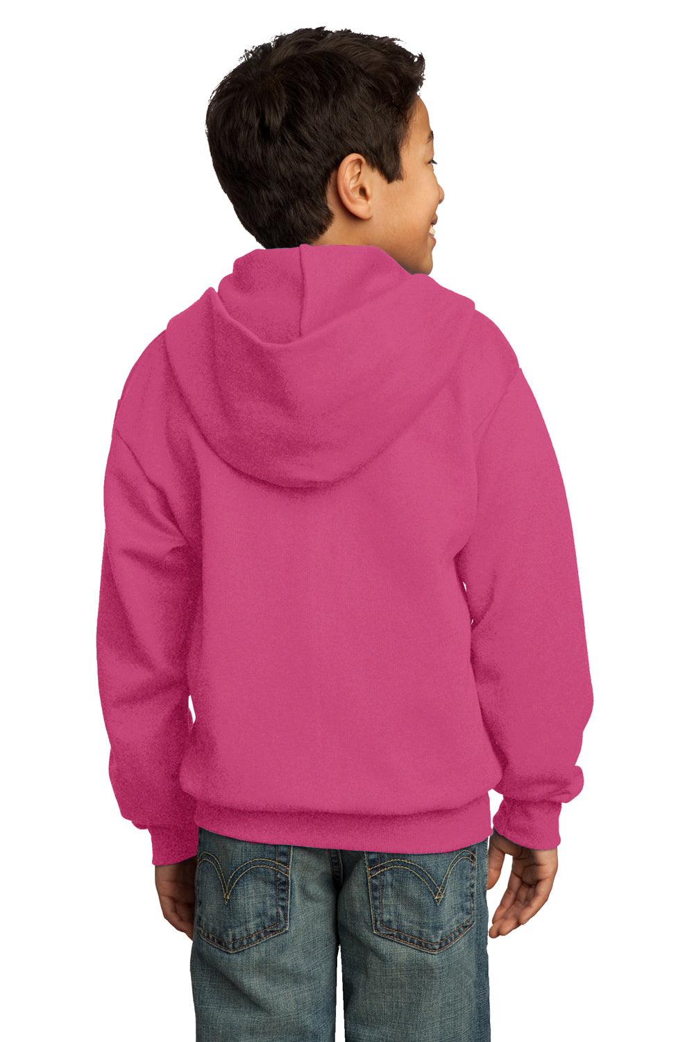 Port & Company PC90YZH Youth Core Fleece Full Zip Hooded Sweatshirt Hoodie Sangria Pink Back