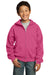 Port & Company PC90YZH Youth Core Fleece Full Zip Hooded Sweatshirt Hoodie Sangria Pink Front